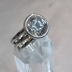 Sterling Silver and huge  CZ women's cocktail ring size 8.5